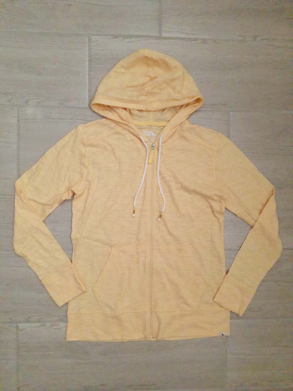 Eddie Bauer Women's Waverly Cotton Slub Full-Zip Yellow Hooded Sweatshirt Small